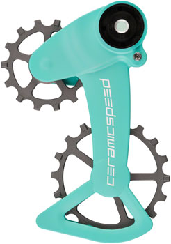 CeramicSpeed OSPW X Pulley Wheel System for SRAM Eagle AXS - Coated Races, Alloy Pulley, Carbon Cage, Turquoise/Silver Cerakote EA Cage Assembly