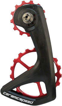 CeramicSpeed OSPW RS Pulley Wheel System for Shimano Dura-Ace 9250/Ultegra 8150 - Aluminum Pulley, Carbon Cage, Red EA Cage Assembly