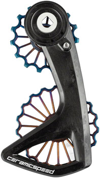 CeramicSpeed OSPW RS Pulley Wheel System for SRAM Red/Force AXS - Coated Races, 3D Printed Titanium Pulley, Carbon Cage, Oil Slick PVD EA Cage Assembly