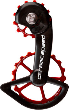 CeramicSpeed OSPW Pulley Wheel System for Shimano 9100/9150 and 8000 SS/8050 SS - Coated Races, Alloy Pulley, Carbon Cage, Red EA Cage Assembly