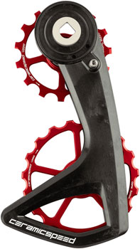 CeramicSpeed OSPW RS Pulley Wheel System for SRAM Red D1/E1 and Force D1 AXS - Aluminum Pulley, 5 Spoke, Carbon Cage, Red, v2 EA Cage Assembly