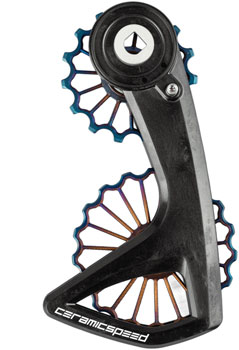 CeramicSpeed OSPW RS Pulley Wheel System for SRAM Red D1/E1 and Force D1 AXS - Coated Races, 3D Ti Pulley, Carbon Cage, Oil Slick PVD, v2 EA Cage Assembly