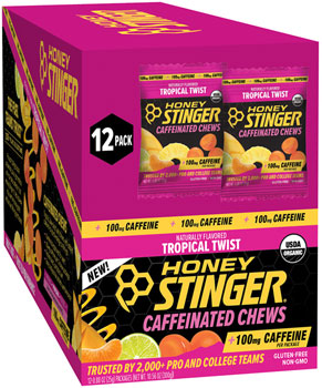 Honey Stinger High Caffeinated Energy Chews - Tropical Twist, Box of 12 Packets EA Chews