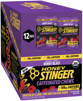 Honey Stinger High Caffeinated Chews - Berry Blast, Box of 12 Packets EA Chews