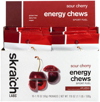 Skratch Labs Energy Chews Sport Fuel - Caffeinated Sour Cherry, Box of 10 BOX Chews