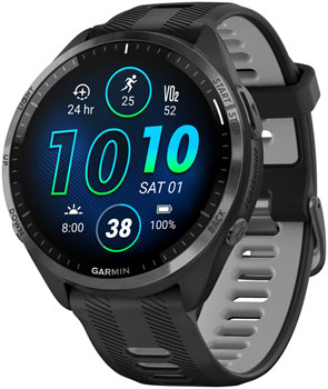Garmin Forerunner 965 GPS Smartwatch - 47mm, Carbon Gray DLC Titanium Bezel, Black Case and Black/Powder Gray Silicone Band Black/Powder Gray EA Fitness Computers