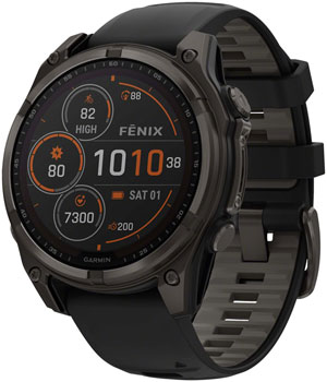 Garmin fenix 8 Smartwatch - 47mm, Solar, Sapphire, Carbon Gray DLC Titanium with Black/Pebble Gray Silicone Carbon Gray EA Fitness Computers