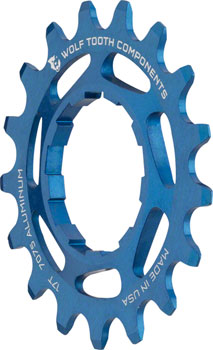 Wolf Tooth Single Speed Aluminum Cog - 17t, Compatible with 3/32" Chains, Blue EA Drivers and Single Cogs