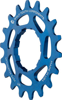 Wolf Tooth Single Speed Aluminum Cog - 18t, Compatible with 3/32" Chains, Blue EA Drivers and Single Cogs
