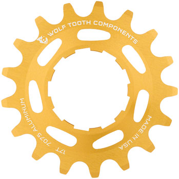 Wolf Tooth Single Speed Aluminum Cog - 17t, Compatible with 3/32" Chains, Gold EA Drivers and Single Cogs