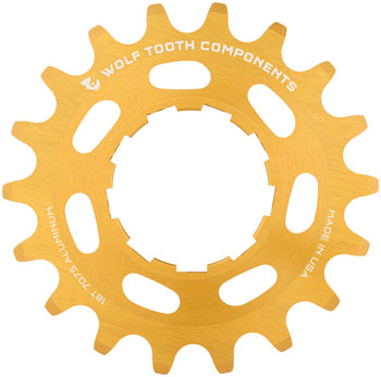 Wolf Tooth Single Speed Aluminum Cog - 18t, Compatible with 3/32" Chains, Gold EA Drivers and Single Cogs