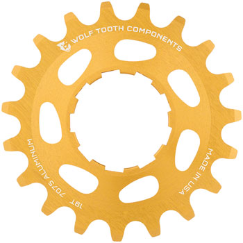 Wolf Tooth Single Speed Aluminum Cog - 19t, Compatible with 3/32" Chains, Gold EA Drivers and Single Cogs