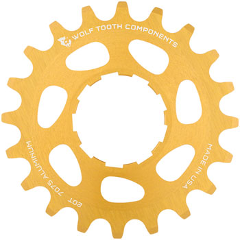 Wolf Tooth Single Speed Aluminum Cog - 20t, Compatible with 3/32" Chains, Gold EA Drivers and Single Cogs