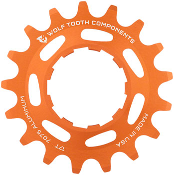 Wolf Tooth Single Speed Aluminum Cog - 17t, Compatible with 3/32" Chains, Orange EA Drivers and Single Cogs