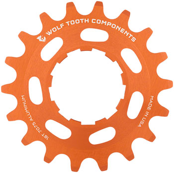 Wolf Tooth Single Speed Aluminum Cog - 18t, Compatible with 3/32" Chains, Orange EA Drivers and Single Cogs