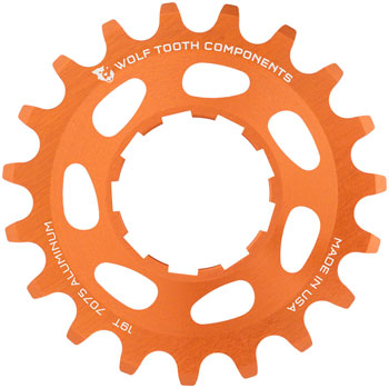 Wolf Tooth Single Speed Aluminum Cog - 19t, Compatible with 3/32" Chains, Orange EA Drivers and Single Cogs