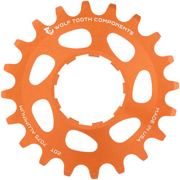 Wolf Tooth Single Speed Aluminum Cog - 20t, Compatible with 3/32" Chains, Orange EA Drivers and Single Cogs
