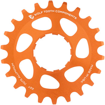 Wolf Tooth Single Speed Aluminum Cog - 22t, Compatible with 3/32" Chains, Orange EA Drivers and Single Cogs
