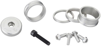Wolf Tooth Headset BlingKit - 3, 5,10, 15mm Spacers, Top cap with Integrated 5mm Spacer, Raw Silver Raw Silver BAG Headset Stack Spacer