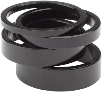 Wheels Manufacturing Aluminum Headset Spacer - 1-1/8", Assorted 4pcs, Black SET Headset Stack Spacer