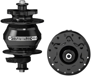 SP 8 Series Dynamo Front Hub - PD-8, 6V- 3W, QR x 100mm, 6-Bolt, 32H, Black EA Front Hub
