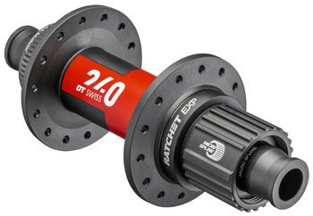 DT Swiss 240 EXP Rear Hub - 12 x 148mm, Center-Lock, Micro Spline, Black/Red, 32H, 36pt Black/Red EA Rear Hub