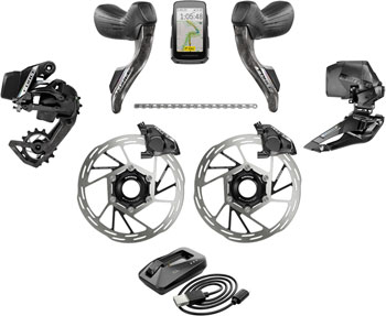 SRAM Force eTap AXS Road Groupset - 2x12-Speed, HRD Shift/Brake Levers, FM Calipers, Rotors, Chain, F/R Derailleurs, Hammerhead Karoo, E1 KIT Kit-In-A-Box Road Group