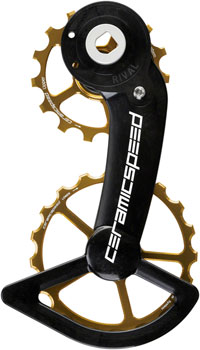 CeramicSpeed OSPW Pulley Wheel System for SRAM Rival AXS - Alloy Pulley, Carbon Cage, Gold EA Cage Assembly