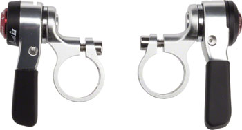microSHIFT Thumb Shifter Set, 9-Speed, Double/Triple, Shimano Compatible, Silver PAA Shifter, Flat Bar- Pair
