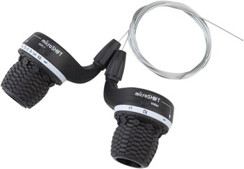 microSHIFT MS25-7 Twist Shifter Set, 7-Speed, Triple, Shimano Compatible EA Shifter, Flat Bar- Pair