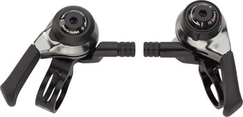 microSHIFT Thumb Shifter Set, 10-Speed Mountain, Double/Triple, Shimano DynaSys Compatible, Black PAA Shifter, Flat Bar- Pair