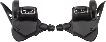 microSHIFT TS38 Thumb-Tap Shifter Set - 7 Speed, Triple, Optical Gear Indicator, Shimano Compatible EA Shifter, Flat Bar- Pair