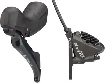 Shimano Tiagra ST-4720/BR-4770 Mechanical Shift/Hydraulic Brake Lever and Caliper - Front, Flat Mount, Finned Resin Pads, Black SET Hydraulic Brake/Shift Lever, Drop Bar