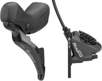 Shimano Tiagra ST-4725/BR-4770 Mechanical Shift/Hydraulic Brake Lever and Caliper - Front, Flat Mount, Finned Resin Pads, Black SET Hydraulic Brake/Shift Lever, Drop Bar