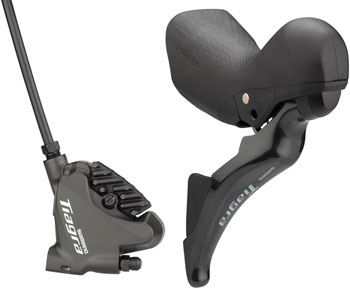 Shimano Tiagra ST-4725/BR-4770 Mechanical Shift/Hydraulic Brake Lever and Caliper - Rear, Flat Mount, Finned Resin Pads, Black SET Hydraulic Brake/Shift Lever, Drop Bar