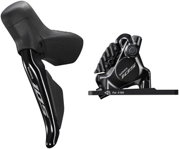 Shimano 105 ST-R7170-LE Di2 Shift/Brake Lever with BR-R7170 Hydraulic Disc Brake Caliper - Front, 2x, Flat Mount with Fork Adaptor, Black EA Hydraulic Brake/Shift Lever, Drop Bar