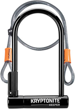 Kryptonite Keeper U-Lock - 4 x 8", Keyed, Black, Includes 4' cable and bracket EA U-Lock