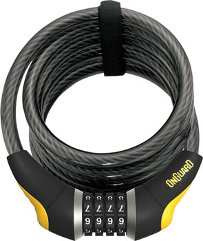 OnGuard Doberman Combo Cable Lock: 6' x 12mm, Gray/Black/Yellow EA Cable Lock
