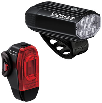 Lezyne Micro Drive 800+/KTV Drive Pro+ Headlight/Taillight Set - Black SET Headlight & Taillight Set