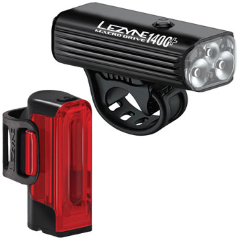 Lezyne Macro Drive 1400+/Strip Drive Pro 400+ Headlight/Taillight Set - Black SET Headlight & Taillight Set