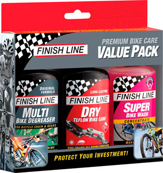 Finish Line Bike Care Value Pack, Includes DRY Chain Lubricant, EcoTech Degreaser and Super Bike Wash Cleaner EA Degreaser