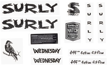 Surly Wednesday Frame Decal Set - Black, with Crow SET Sticker/Decal
