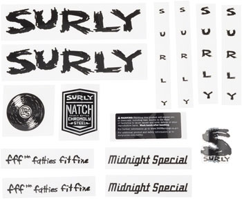 Surly Midnight Special Frame Decal Set - Black, with Record SET Sticker/Decal