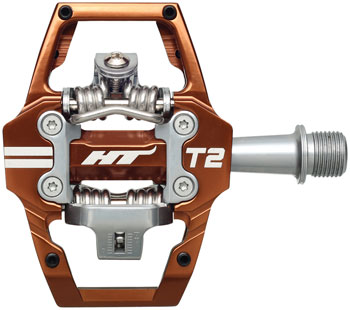 HT Components T2 Pedals - Dual Sided Clipless with Platform, Aluminum, 9/16", Root Beer Root Beer EA Pedals