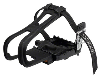 Dimension Sport Combo Pedals/Toe Clip Combo - Plastic, 9/16", Black SET Pedals
