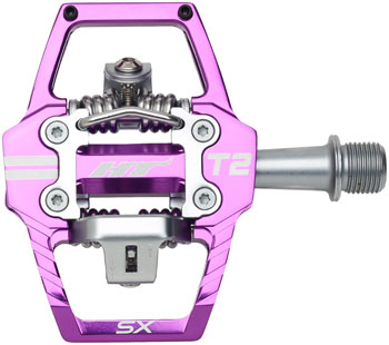 HT Components T2-SX Pedals - Dual Sided Clipless with Platform, Aluminum, 9/16", Purple PAA Pedals