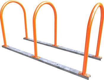 Dero 3 Hoop Bike Rack Rail Mount: Powder Coat or Galvanized EA Commercial Rack