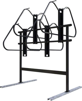 Dero Ultra Space Saver Squared 8 Bike Rack Double Sided Floor Mount with Tire Stop: Black Powder Coat EA Commercial Rack