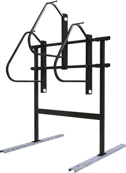 Dero Ultra Space Saver Squared 3 Bike Rack Single Sided Floor Mount with Tire Stop: Black Powder Coat EA Commercial Rack