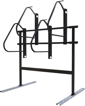 Dero Ultra Space Saver Squared 4 Bike Rack Single Sided Floor Mount with Tire Stop: Black Powder Coat EA Commercial Rack